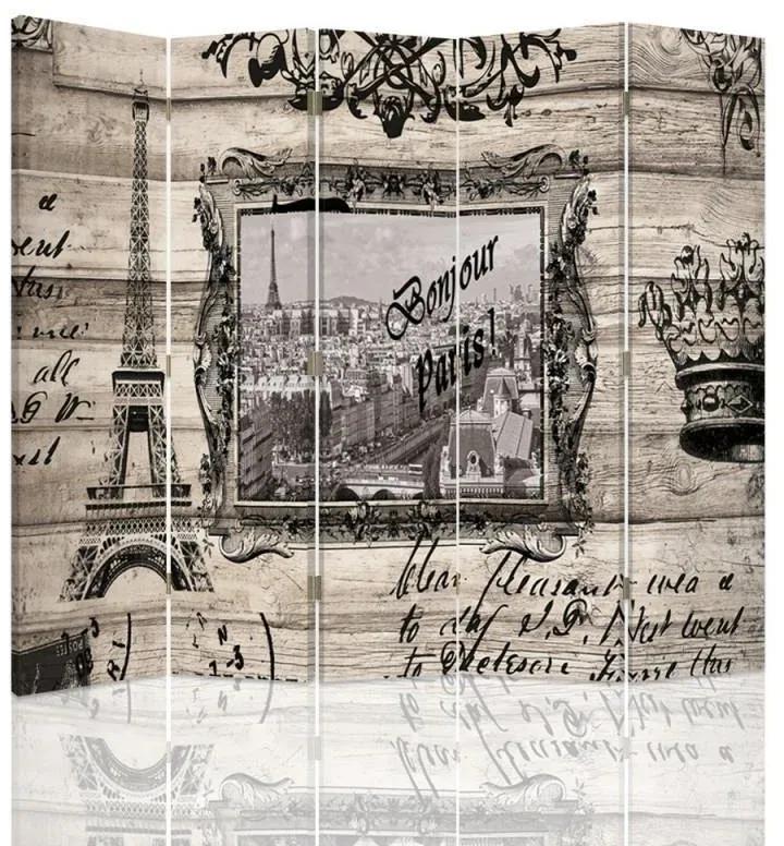 Ozdobný paraván, Bonjour Paris - 180x170 cm, päťdielny, klasický paraván