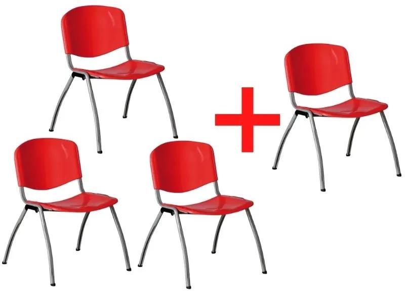 Konferenčná stolička VORNO 3+1 ZADARMO, plast, Červená