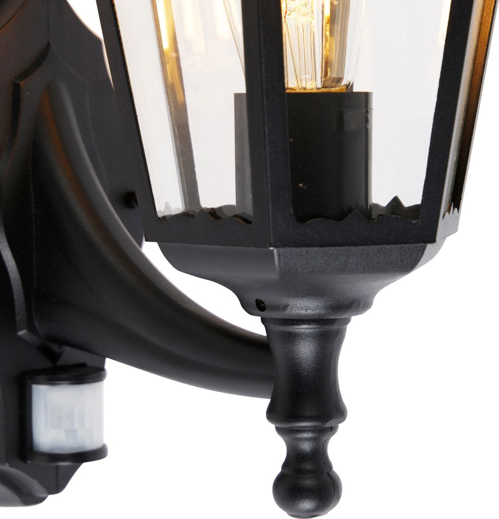 Vonkajšia nástenná lampa čierna s pohybovým senzorom - Havana IP44