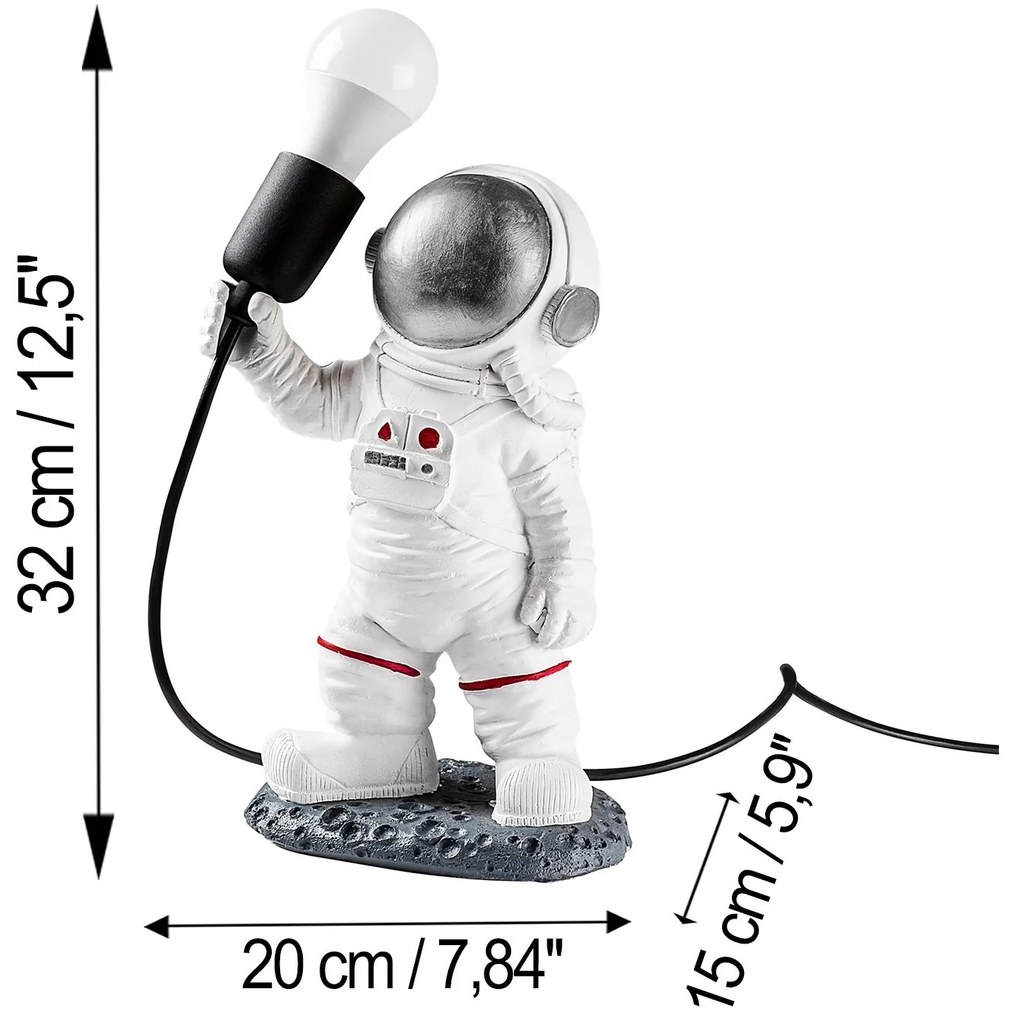 Stolní lampa Astronaut stříbrná/bílá