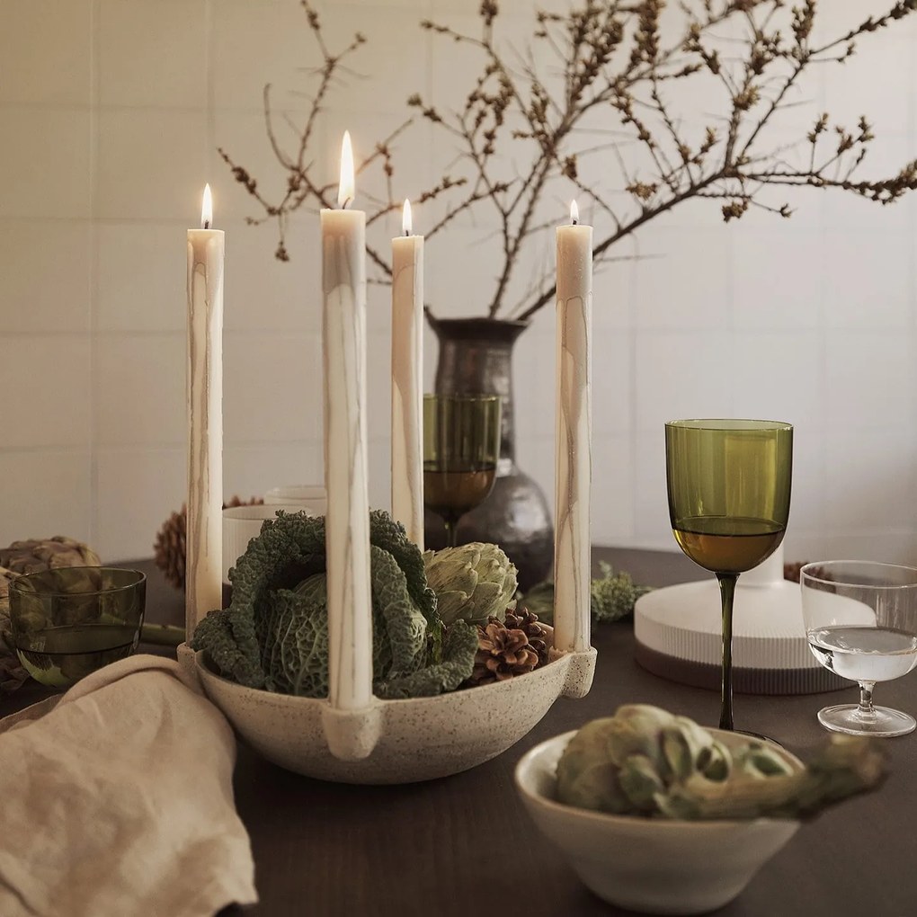 ferm LIVING Kónická sviečka DRYP 30 cm, sada 2 ks, teple šedá