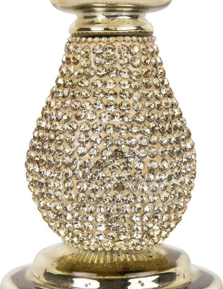 Zlatý sklenený svietnik s kamienkami Rhinestone gold M - 16 cm