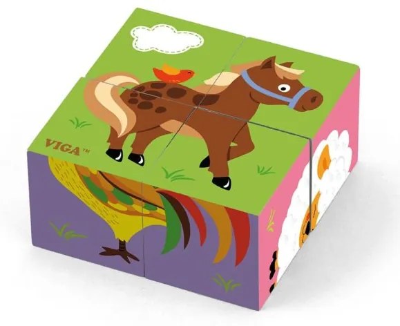 Viga Drevené puzzle kocky pre najmenších Viga Farma