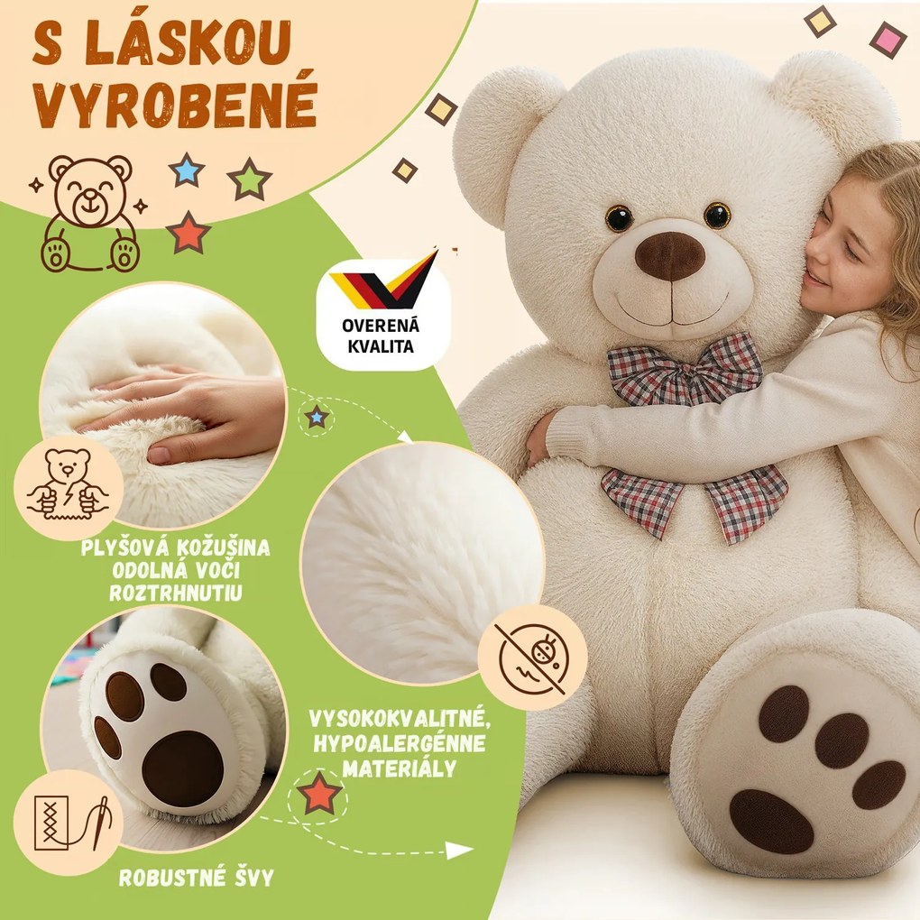 Veľký plyšový medveď BENY, 100cm, krémová Monzana