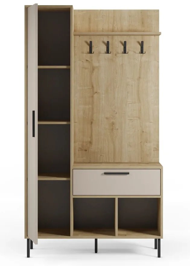 Predsieňová zostava v dekore duba v krémovo-prírodnej farbe 108x195x35 cm Heidy – Marckeric