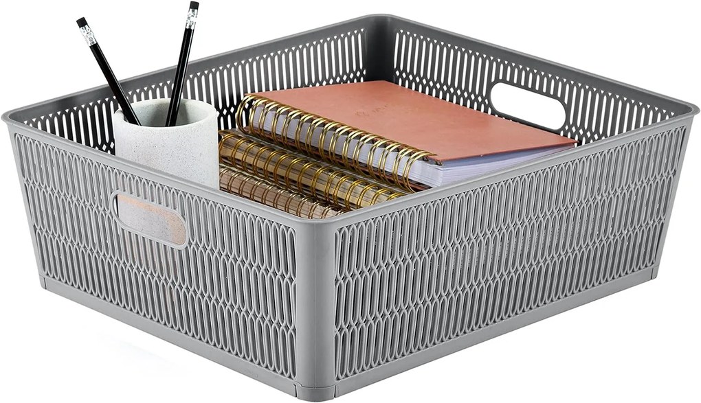 Orion XL - Univerzálny košík NESTA, výsuvné klapky na stohovanie, sivý, 38 x 33 x 13 cm