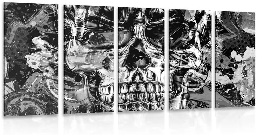5-dielny obraz umelecká lebka v čiernobielom prevedení - 200x100