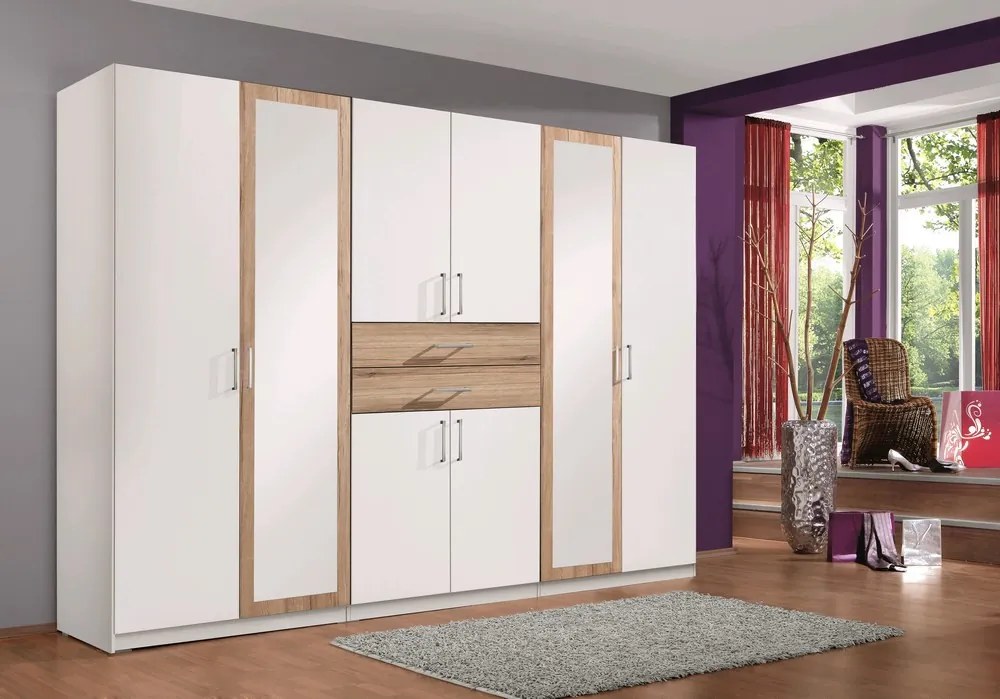 Šatníková skriňa Diver 270 cm, bílá/dub sonoma