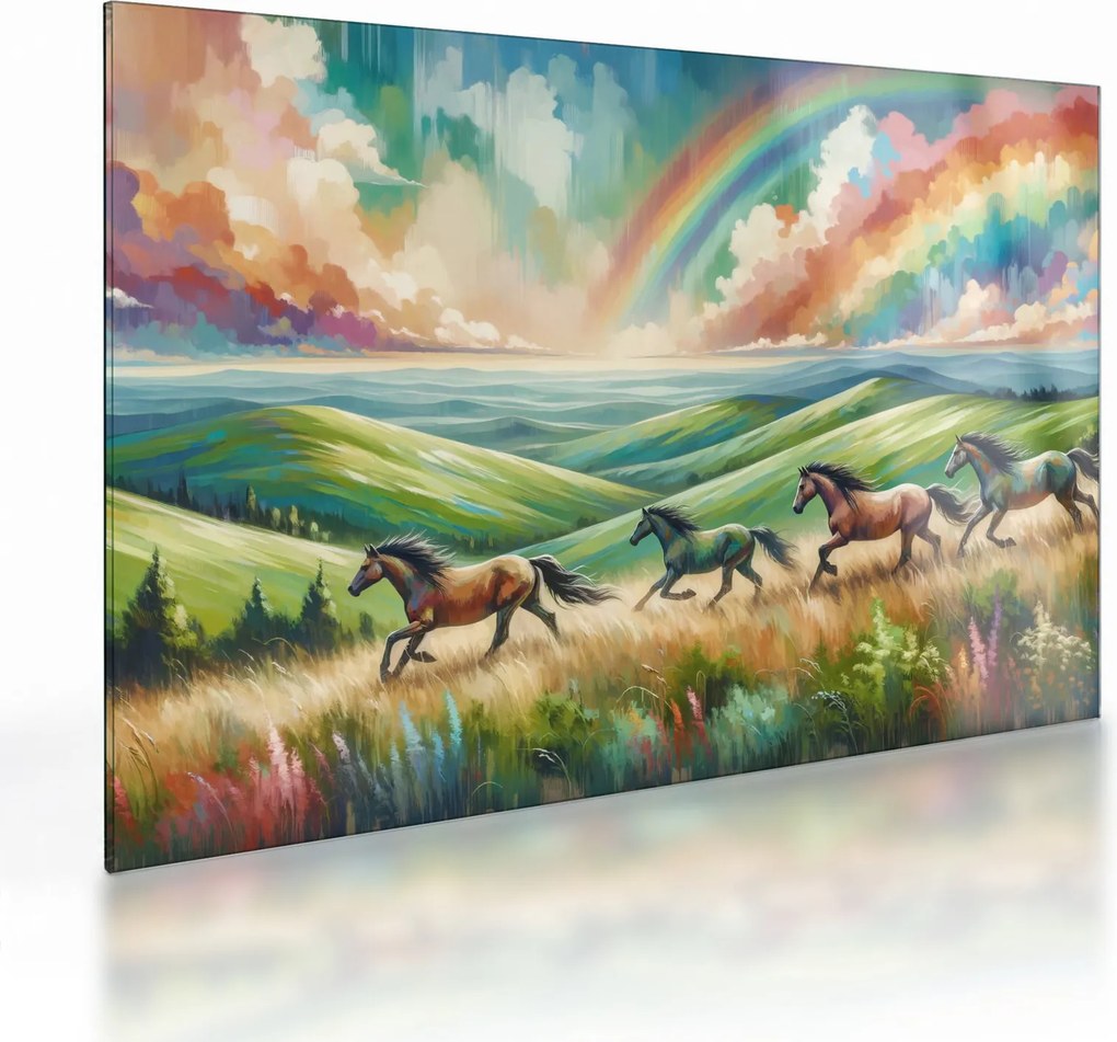 Sklenený obraz – Kone cválajúce krajinou (70x50 cm)