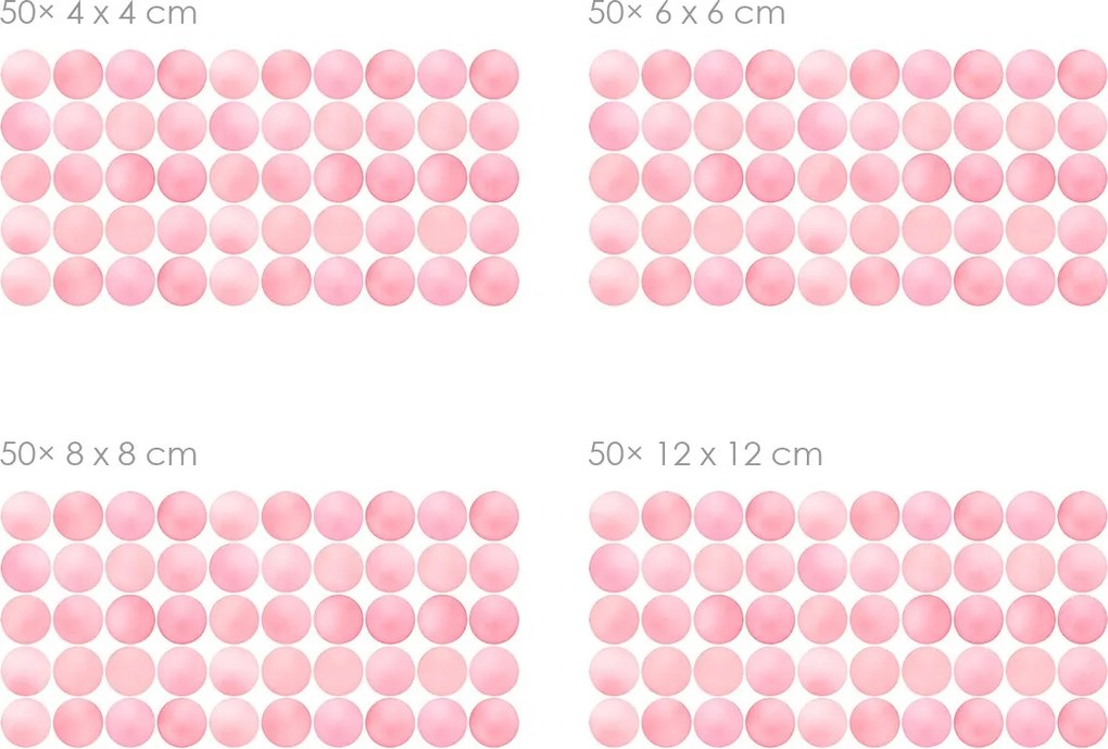 Akvarelové bodky ružové 50ks textilní prelepiteľné nálepky na stenu 50 ks 4x4 cm