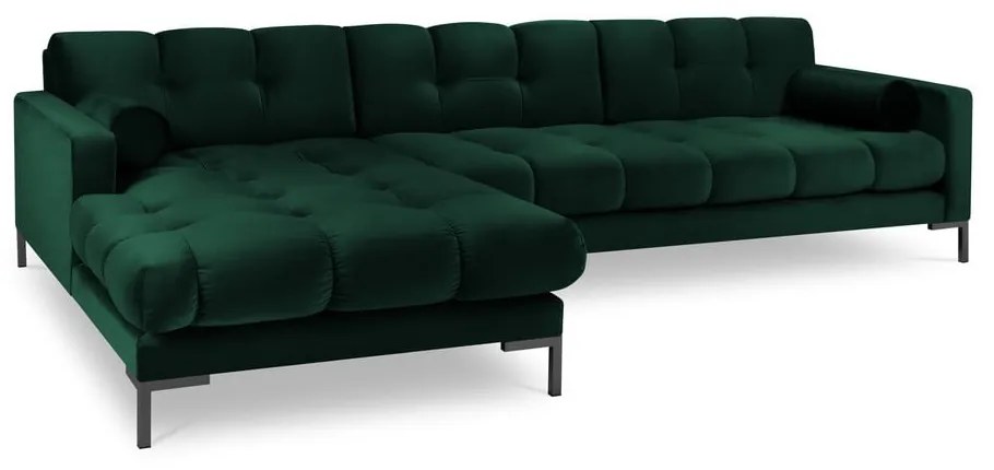 Tmavozelená zamatová rohová pohovka Cosmopolitan Design Bali, ľavý roh