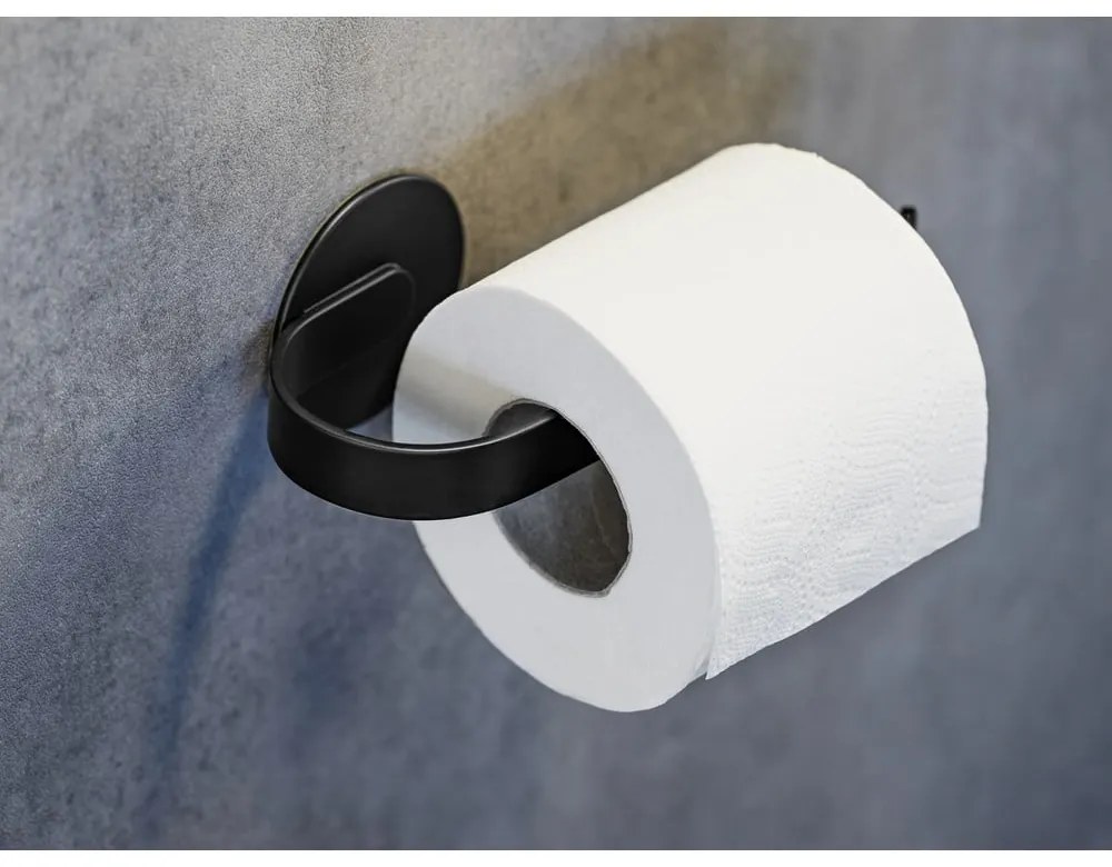 Matne čierny samodržiaci kovový držiak na toaletný papier Bivio – Wenko