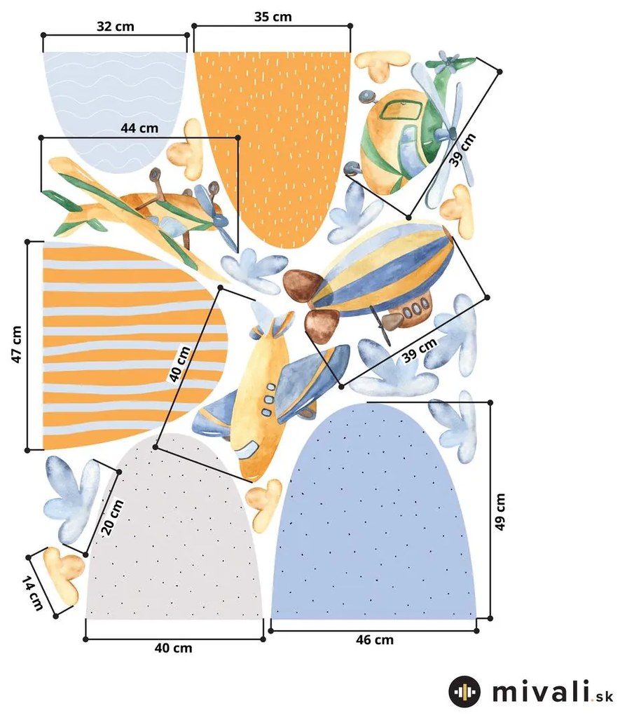 Samolepky na stenu - Lietadlá, vrtuľník a vzducholoď
