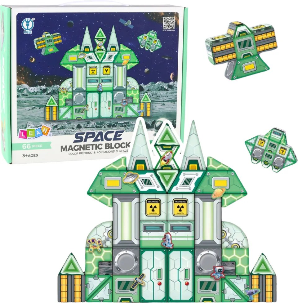 LEAN Toys Magnetické kocky Vesmír – Vesmírna stanica 4D, 66 dielov
