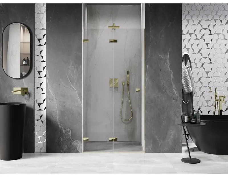 Mexen, Mexen Lunar-F skladacie ľavé sprchové dvere 80 cm, transparentné, zlaté - 836-080-000-50-00-L