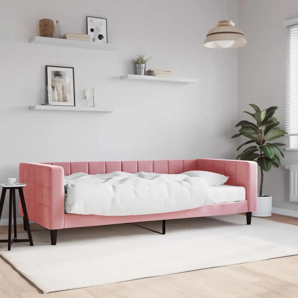 Denná posteľ s matracom ružová 90x200 cm zamat 3196670