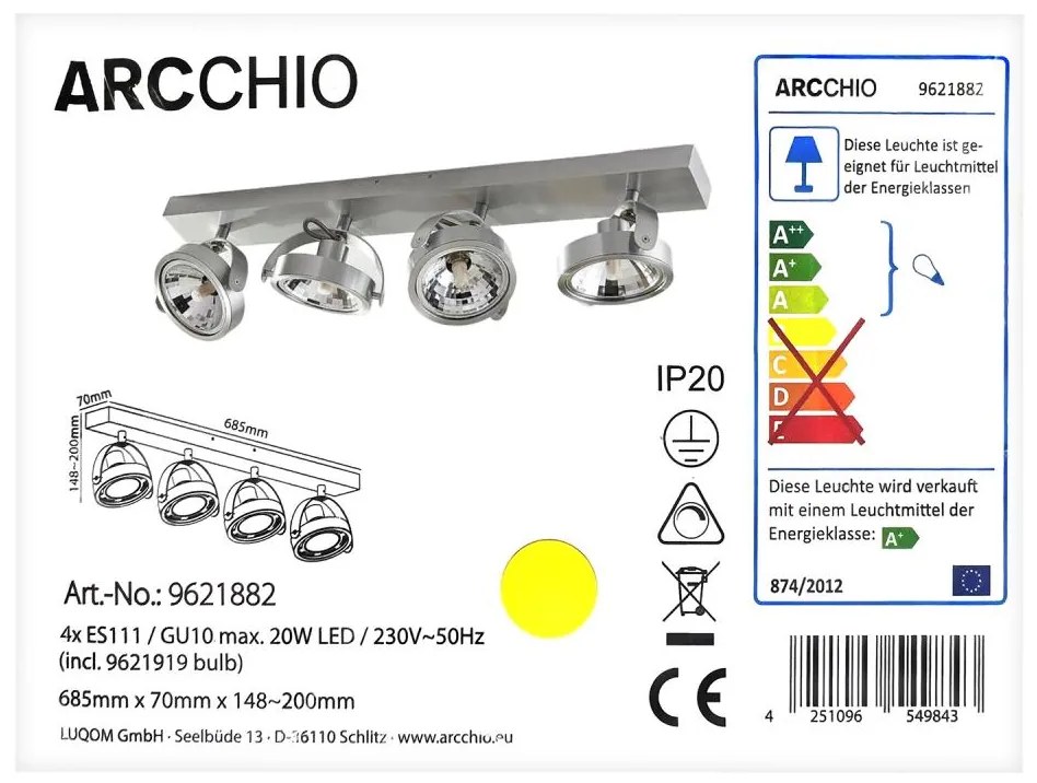 Arcchio Arcchio - LED Bodové svietidlo MUNIN 4xGU10/ES111/11,5W/230V LW0916