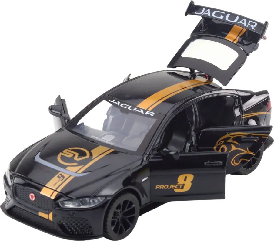 LEAN Toys Športové auto Kovový pohon Pull-Back Svetlá Zvuky Čierna 1:32