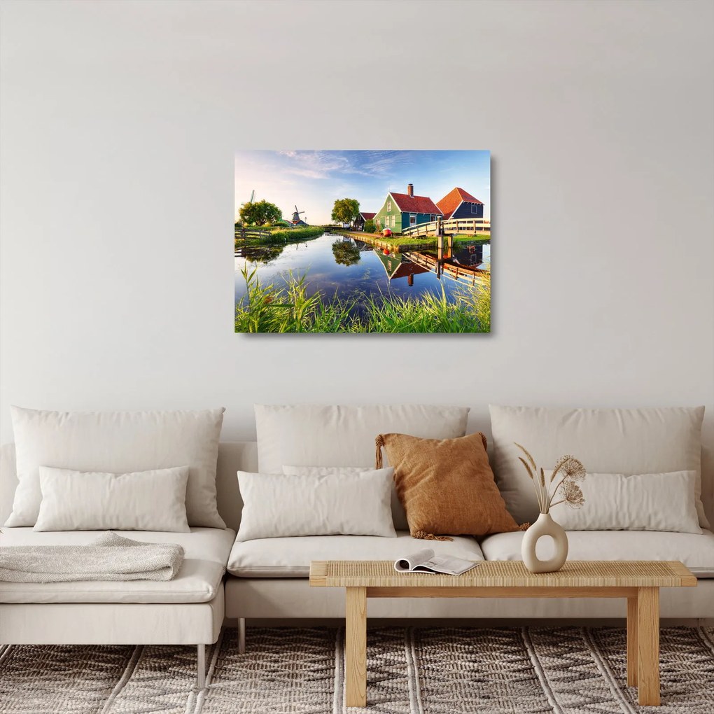 Sklenený obraz holandských mlynov (70x50 cm)