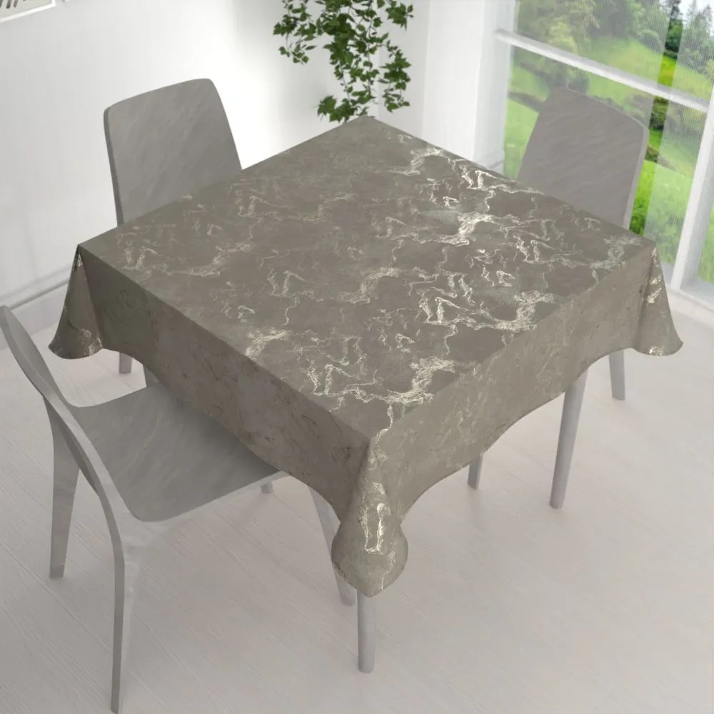 Biante Zamatový štvorcový obrus Isabela IBL-019 Zlatý/dymový mramor na sivobéžovom 110x110 cm