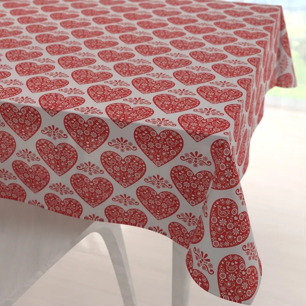 Biante Dekoračný štvorcový obrus PML-094 Červené srdcia na bielom 140x140 cm