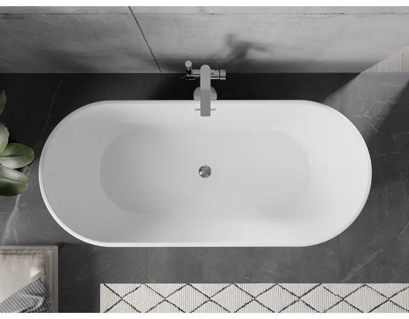 Mexen Flavia, voľne stojaca vaňa 170 x 75 cm, biela-čierna, chrómový prepad, 54031708075-01