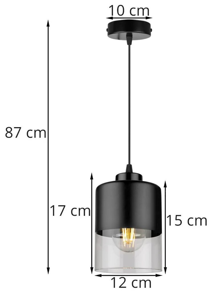 Závesné svietidlo ROMA, 1x čierne/transparentné sklenené tienidlo
