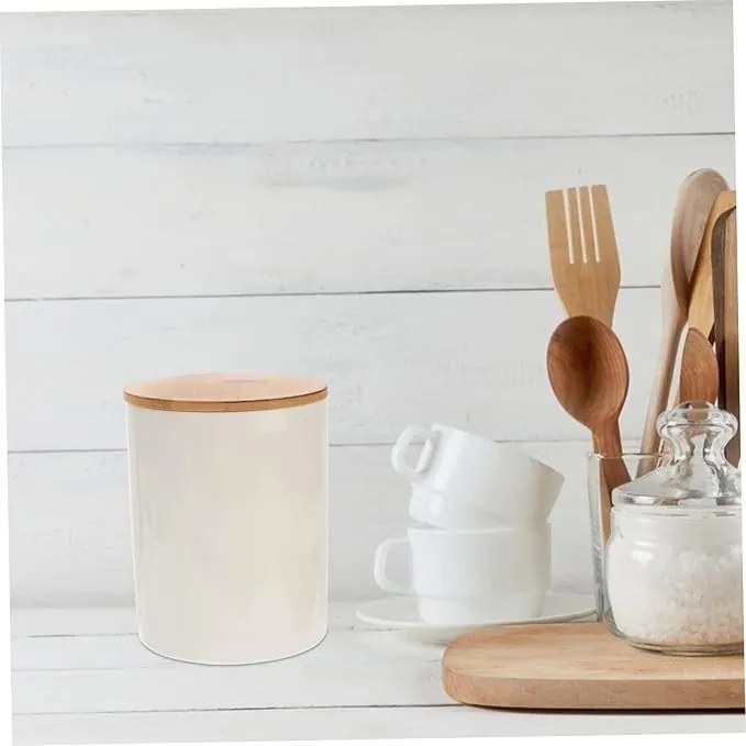 Orion Dóza na potraviny, plechová, biela, s bambusovým vrchnákom - 1,3l