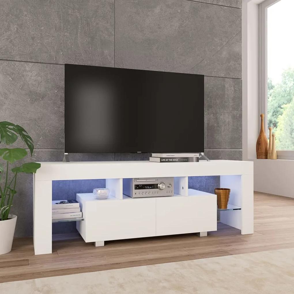 TV skrinka s LED svetlami, vysoký lesk, biela 130x35x45 cm