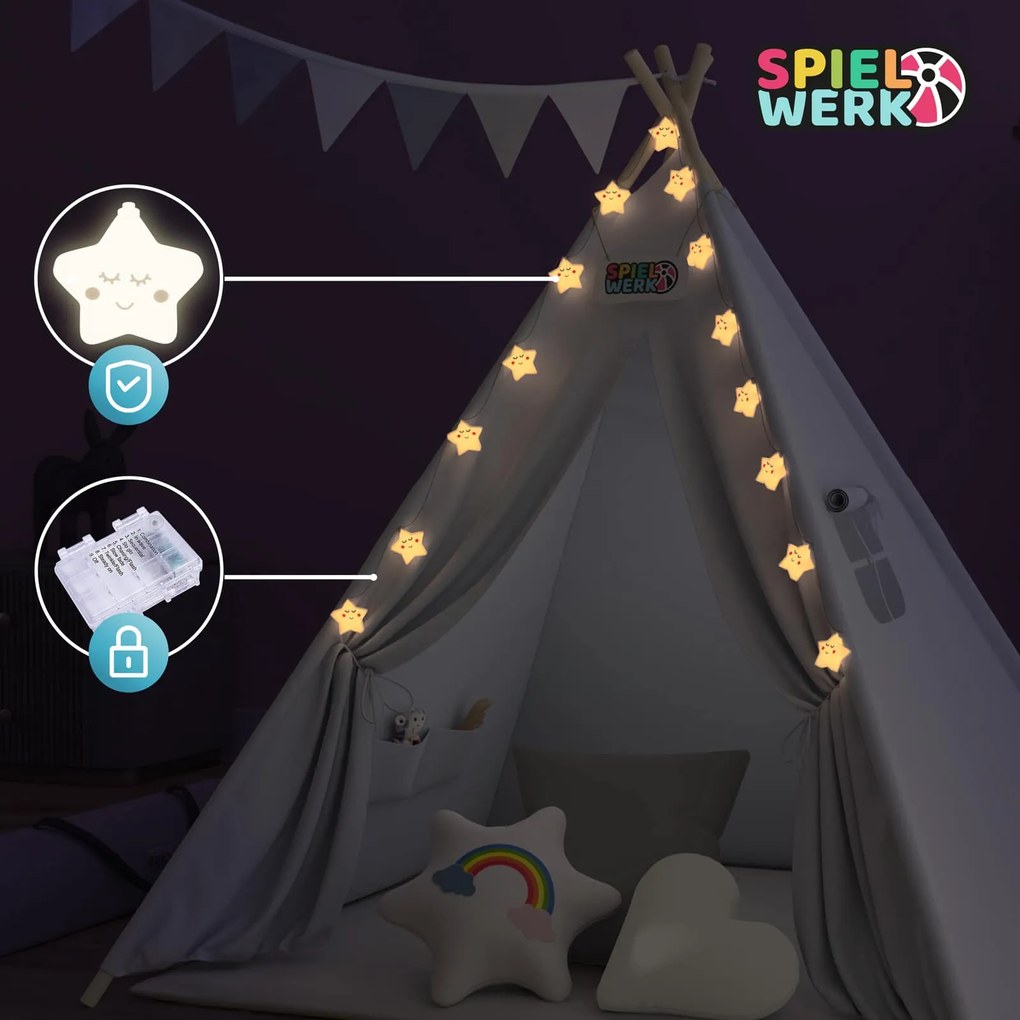 Spielwerk Detský stan teepee JULIUS, 120x120x160cm, biela/šedá