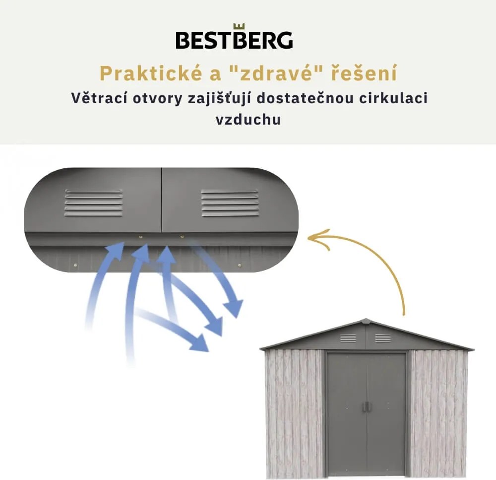 Záhradný domček BestBerg ZDB-9SD / 9 m² / 279 x 324 x 211 cm / dekor biele drevo / sivá