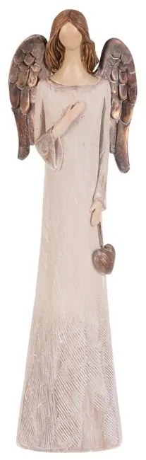 Polyresinový Anjel so srdcom 20 cm, béžovo-medená