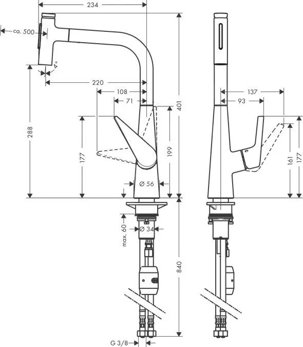 Hansgrohe Talis Select M51, drezová batéria s výsuvnou spŕškou, vzhľad nerezový 72823800