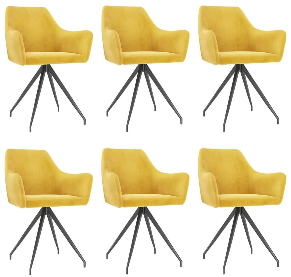 vidaXL Jedálenské stoličky 6 ks, žlté, zamat