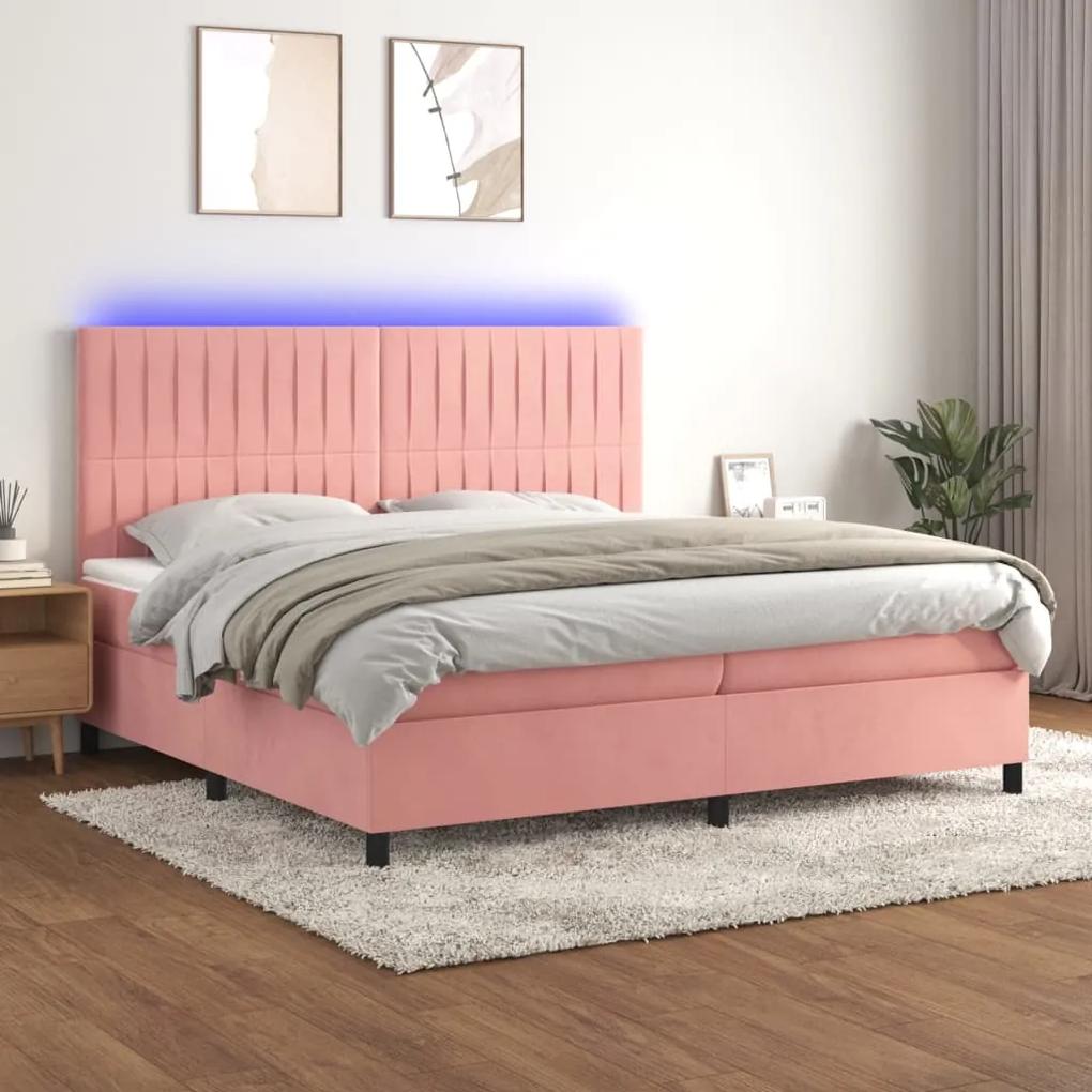 Posteľný rám boxsping s matracom a LED ružový 200x200 cm zamat 3136268