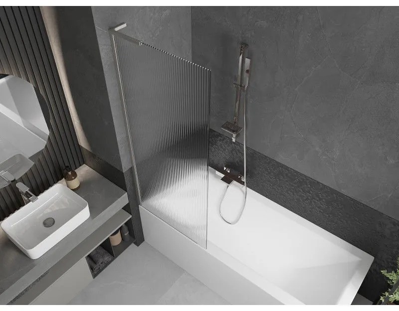 Mexen Next L, 1-krídlová vaňová zástena 70 x 150 cm, 6mm sklo s rebrovým vzorom, 6mm číre sklo, profil brúsená oceľ, 895-070-000-03-09-97