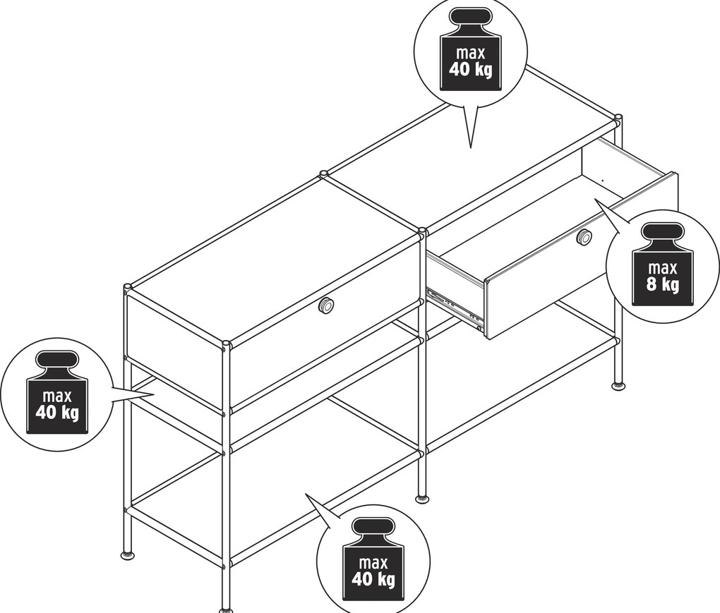 Kovový konzolový stolík »CN3« s 2 zásuvkami, biely