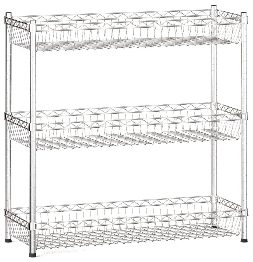 Drôtený regál s košovými policami, 900 x 900 x 350 mm, 3 police