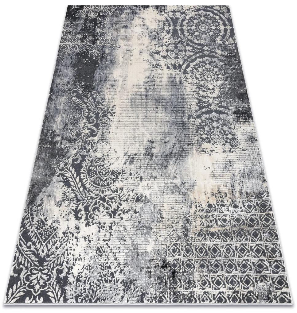 Moderný koberec VINCI 1991 Rozeta vintage - Štrukturálny farba slonoviny / antracitová Veľkosť: 80x150 cm