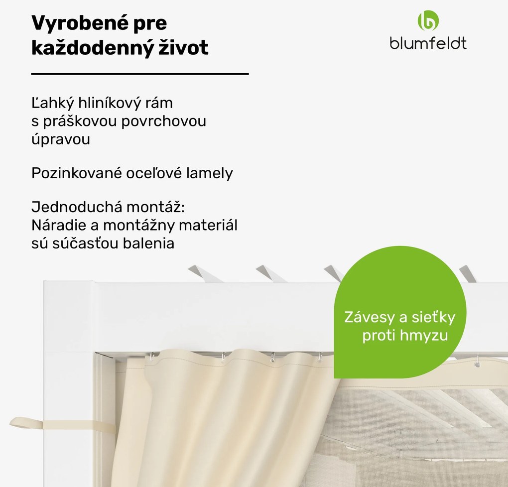 Blumfeldt LuminaHaven Pergola 3x3 so závesmi a moskytiérou