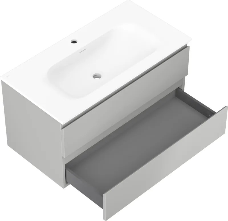Mexen Orio, kúpeľňová skrinka 90 cm s umývadlom Vela, 2 zásuvky, šedá matná/biela matná, 91A10-09047-2-BFF62-W23M01