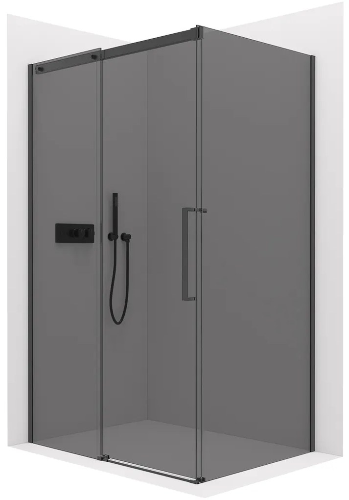 CERANO - Sprchovací kút Lantono L/P - 8 mm - čierna matná, grafitové sklo - 100x90 cm - posuvný, CER-CER-8050BD7513