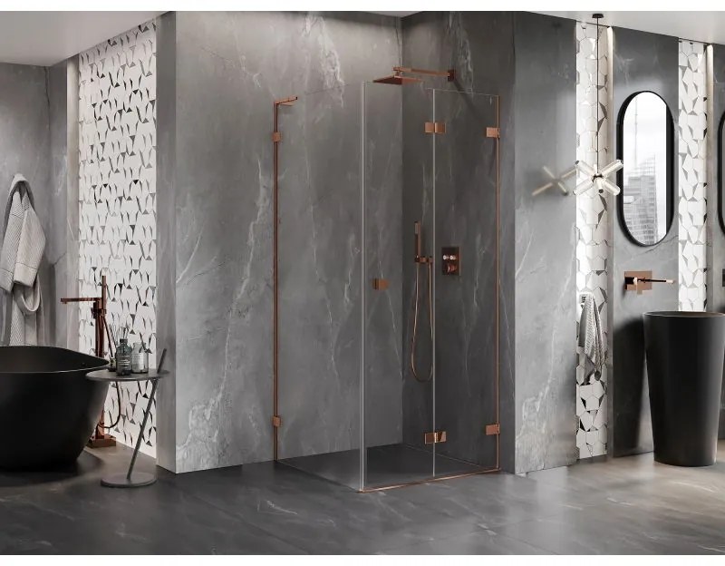 Mexen Lunar-F L, 1-krídlový sprchový kút so skladacími dverami, pravý, 70 x 70 cm, 8mm číre sklo, ružové zlato profil, 836L-070-070-60-00-P