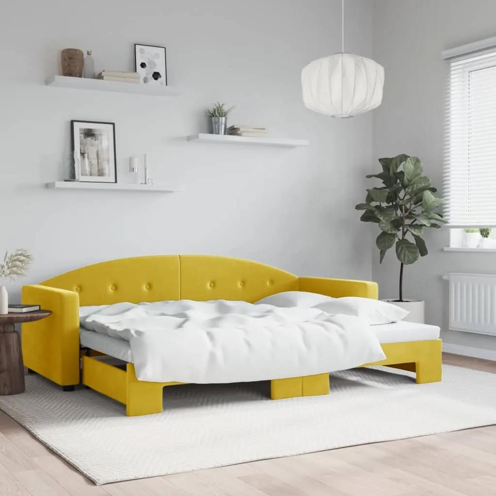 Denná posteľ s rozkladacou posteľou žltá 80x200 cm zamat 3197299