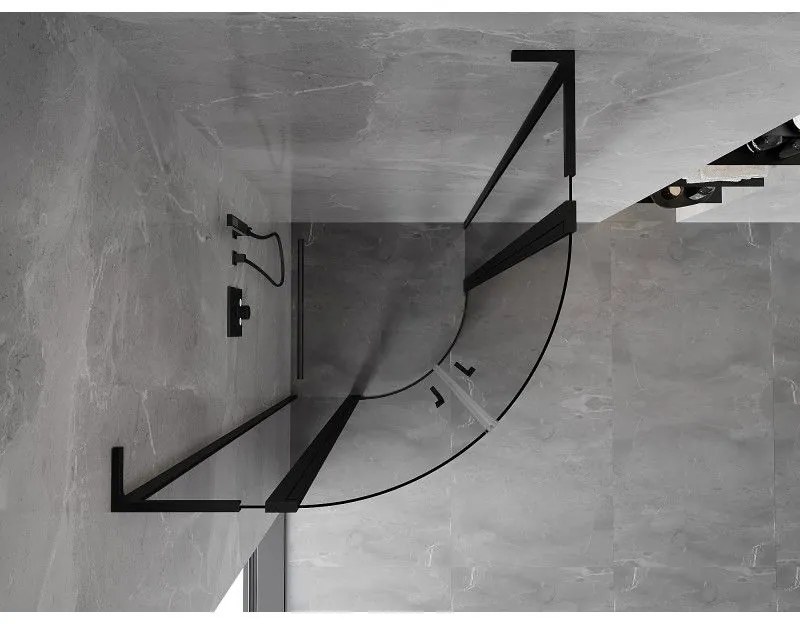 Mexen Mist L, štvrťkruhový sprchový kút s 2-krídlovými dverami, 100 x 100 cm, 8mm číre sklo, čierny profil, 8A32L-100-100-70-00