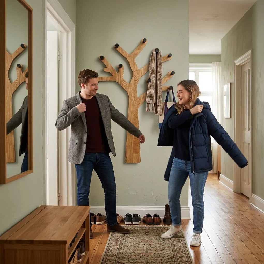 Dekorstudio Dubový nástenný vešiak v tvare stromu Oak Tree – prírodný dub