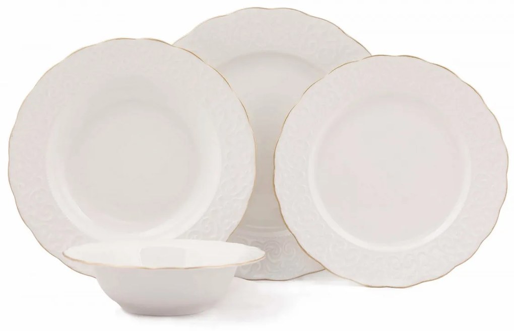 Porcelánová sada 24 ks talířů Whitie I. bílá/zlatá