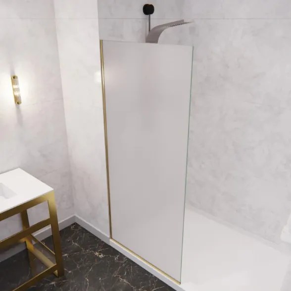 Erga Paris, sprchová zástena Walk-In 90x200 cm, 8mm sklo námraza, zlatý lesklý profil, ERG-V02-PARIS-090x200-FR-GD