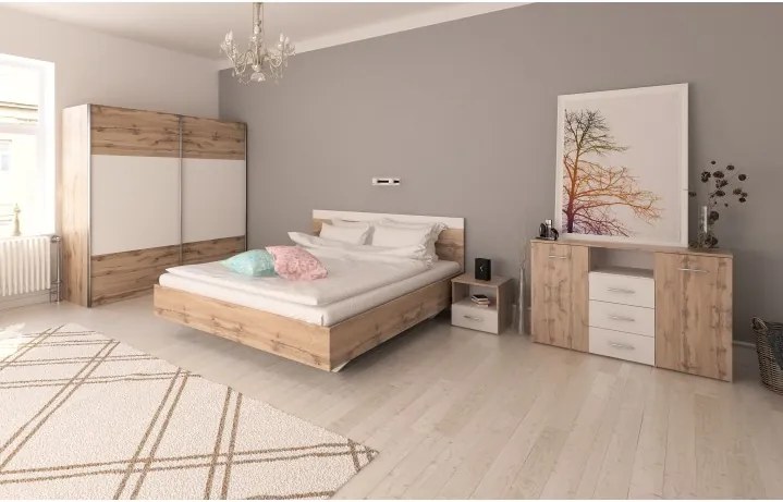 Ložnicový komplet (postel 160x200 cm), dub wotan / bílá, GABRIELA 0000209920 Tempo Kondela
