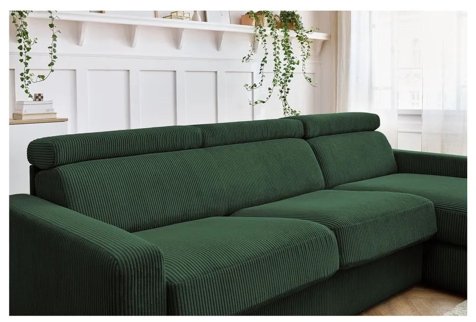 Tmavozelená menčestrová rozkladacia rohová pohovka (variabilná) Monaco – Bobochic Paris